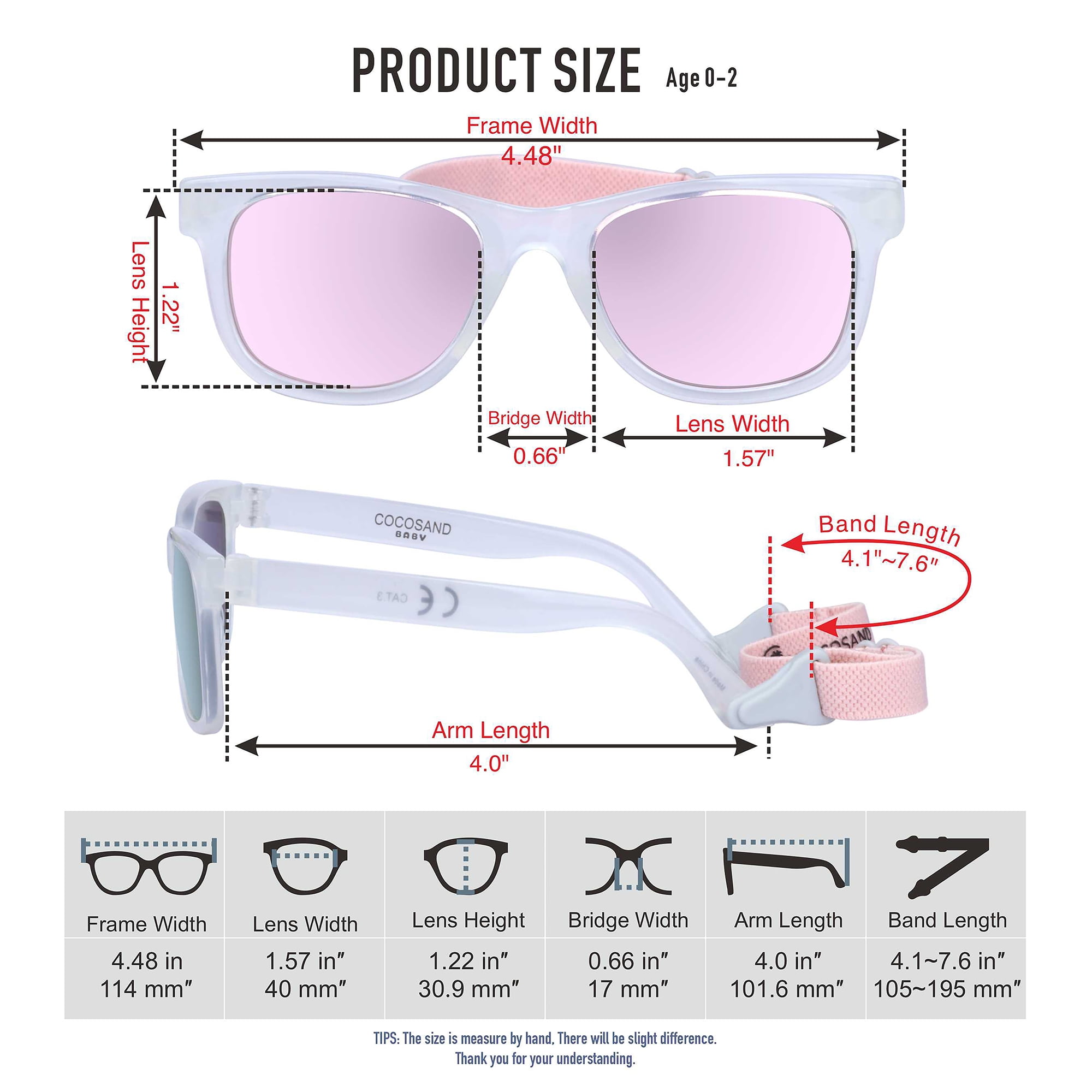 COCOSAND Baby Sunglasses with Strap Square Frame UV400 for Infant Toddler Boys Girls Age 0-24 Months, 2-Pack