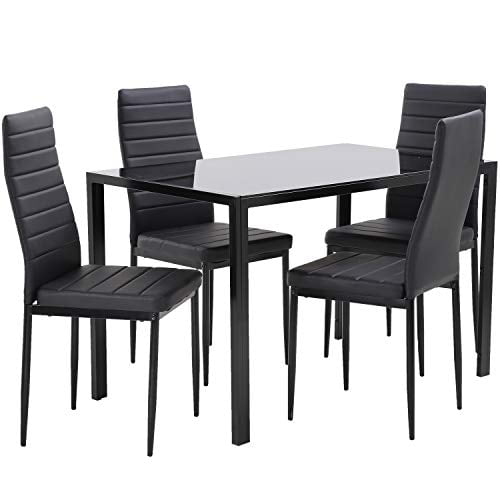 Fdw 5 Piece Dining Set With 4, Kitchen Table And Chairs Black White
