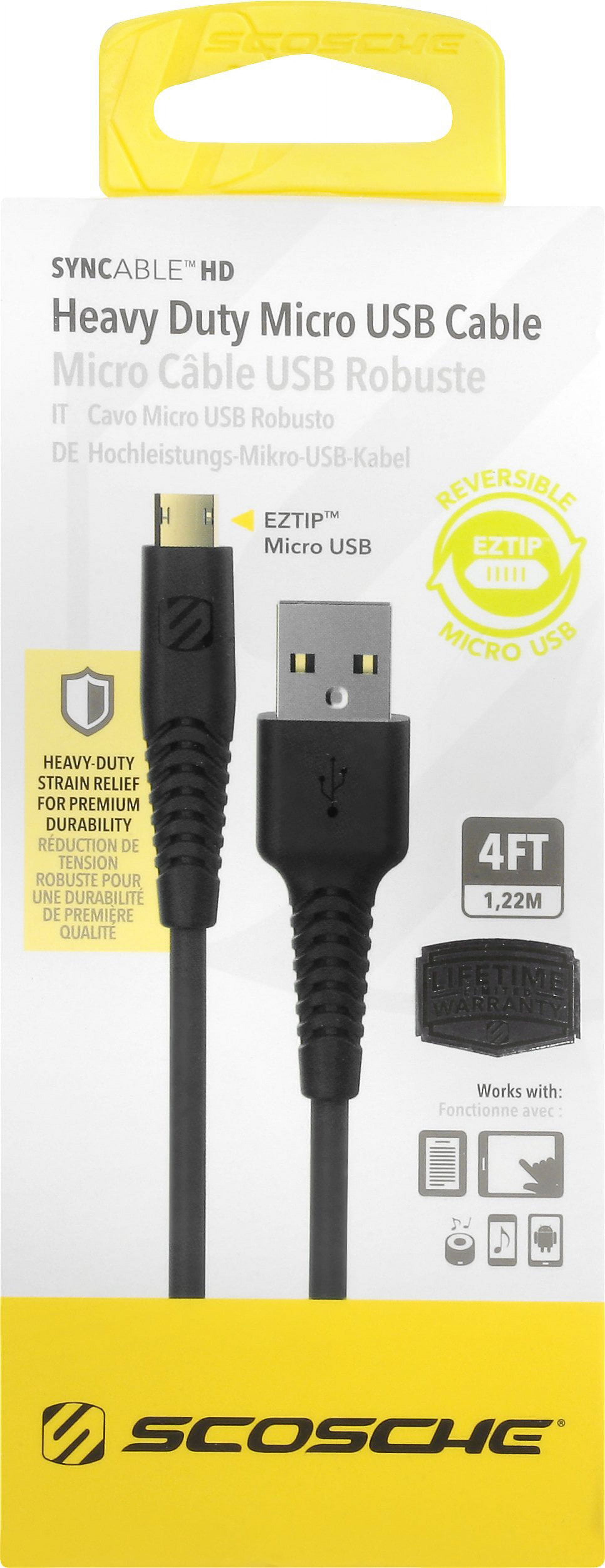 Scosche HDEZ4I 4 ft. Syncable HD Heavy Duty Micro USB Charge & Sync Cable, Black