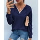 thumbnail image 3 of Sudadera con capucha de manga larga, color azul violáceo, para el trabajo, talla S, cuello en V y detalle de encaje, 3 of 6