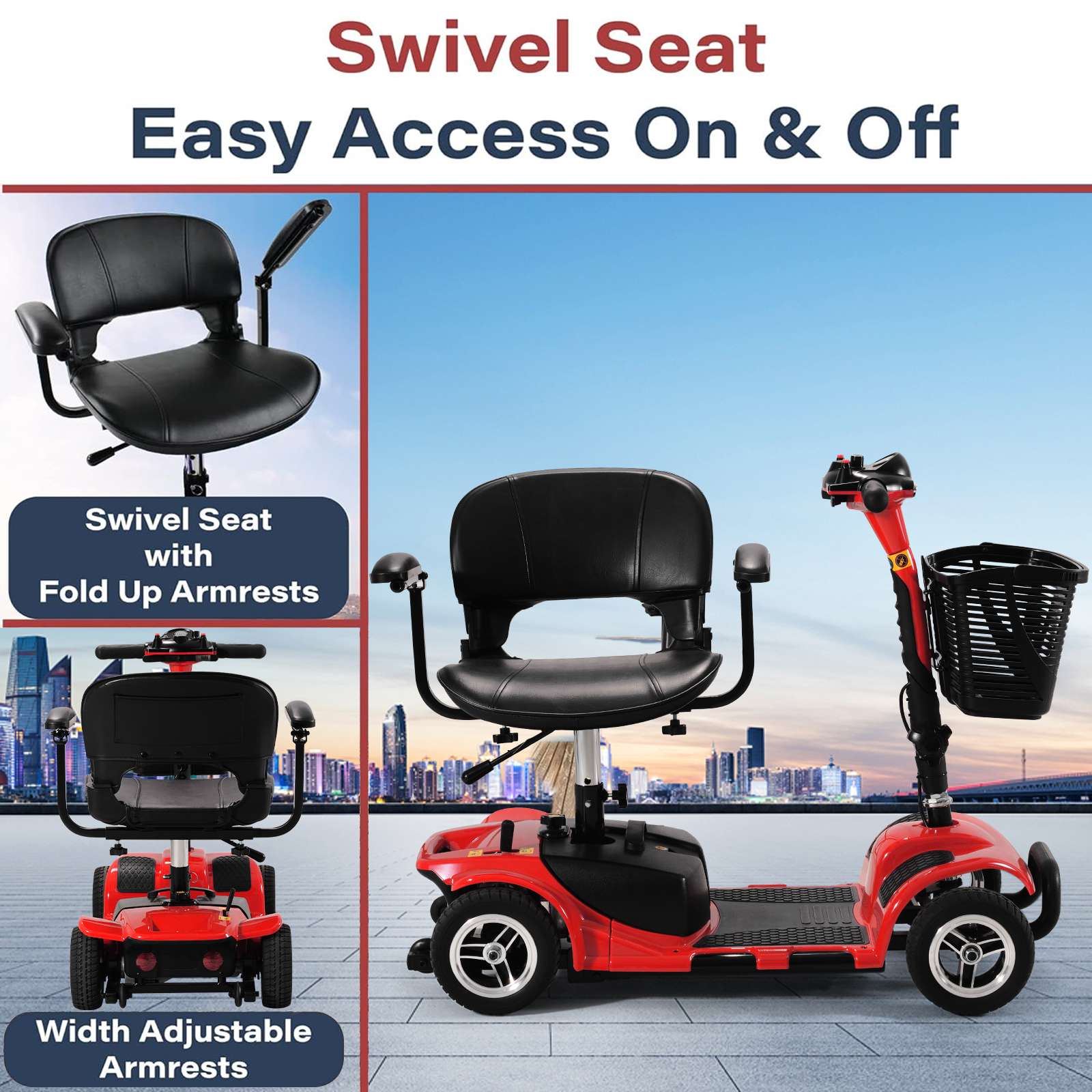 30 Miles Long Range 4 Wheel Electric Mobility Scooter with 350W Motor, Foldable Mobility Scooter for Adults/Seniors, 300LBS Capacity, Cup Holder, USB Port, Compact & Portable for Elderly, Silver