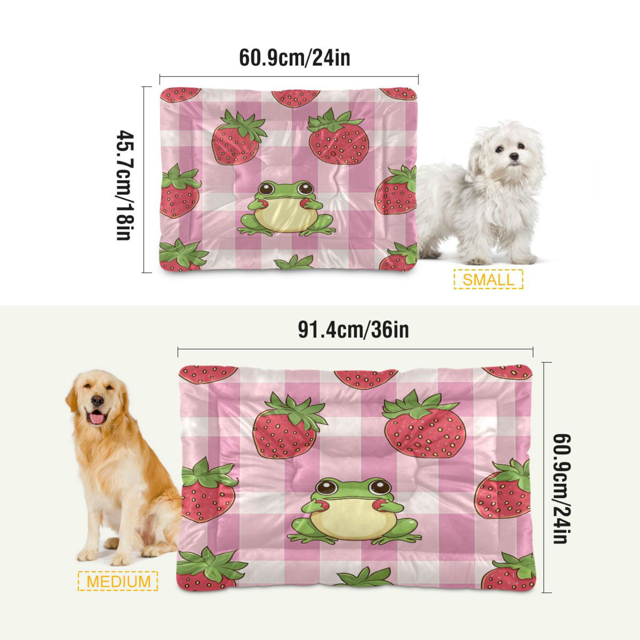 Qxltty Strawberry Frog Pattern Ped Pad Wear-resistant and Hard to Bite Through Sleeping Pad for Small Medium Large Dogs Winter Pet Bed 36×24in