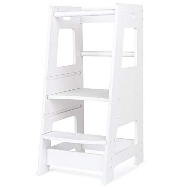 Kidzwerks Kitchen Step Stool For Kids Bright White Wooden Step Stool Toddler Tower Kitchen Step Stool For Kitchen Counter Learning Walmart Com Walmart Com