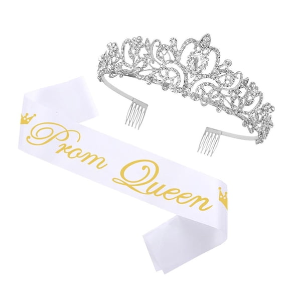 Giaone Lightweight Prom Royal Tiaras Satins Ribbon Sash Set For Weddings Pageants