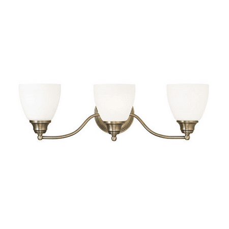 Bathroom Vanity 3 Light With Hand Blown Satin Opal White Glass Antique Brass size 23 in 300 Watts - World of