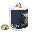 thumbnail image 2 of Indie Piggy Bank, Owl with Vintage Style Ornaments Wisdom Creature of Night, Ceramic Coin Bank Money Box for Cash Saving, 3.6" X 3.2", Charcoal Grey Dark Blue, by Ambesonne, 2 of 4
