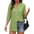 thumbnail image 3 of Fantaslook Womens 3/4 Sleeve Button Down Shirts V Neck Roll Up Sleeve Tops Cotton Linen Casual Summer Blouses Shirts, 3 of 10