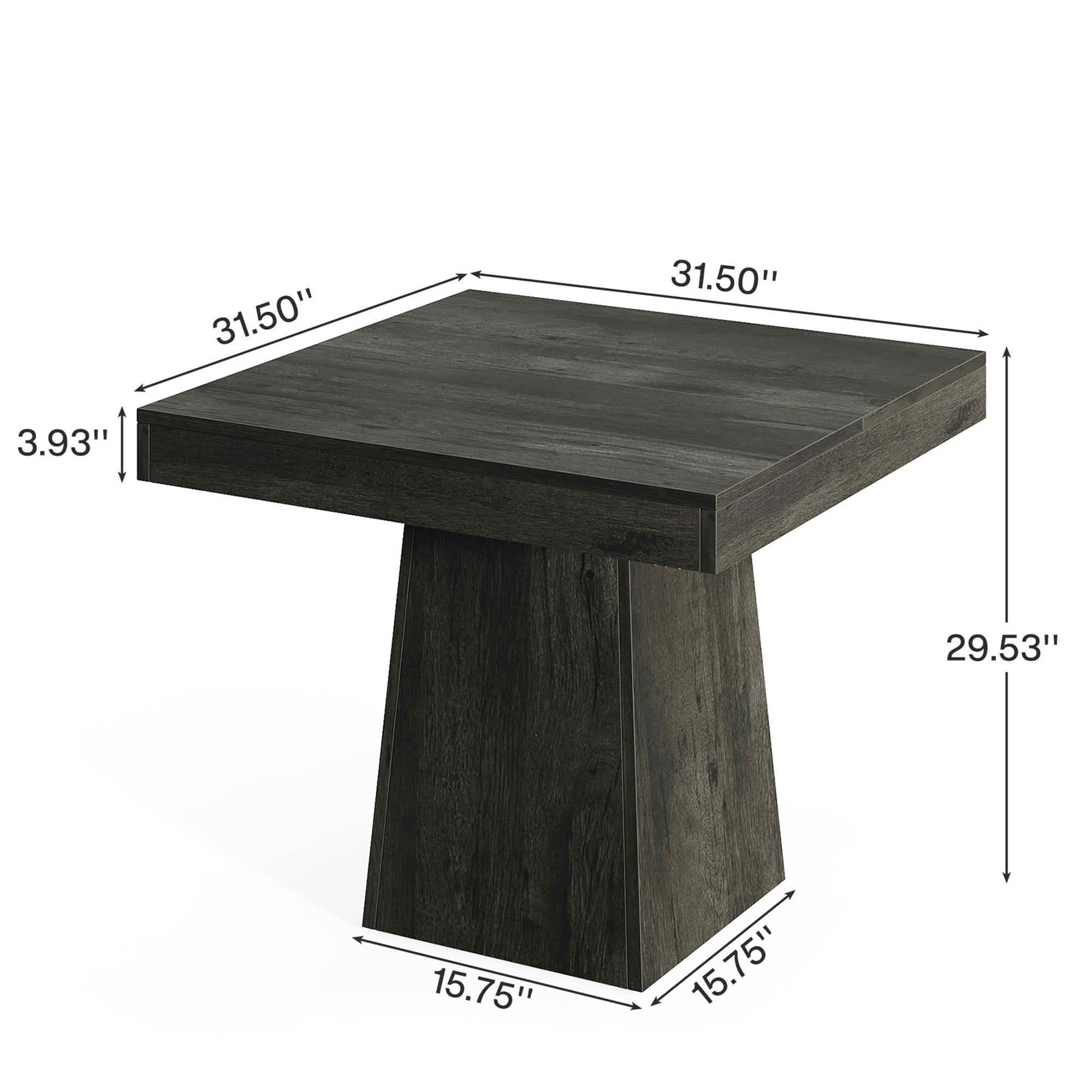 MAYEERTY 31.5 Inch Gray Farmhouse Square Dining Table, Thick Top Pedestal Table Seats 4 for Small Spaces