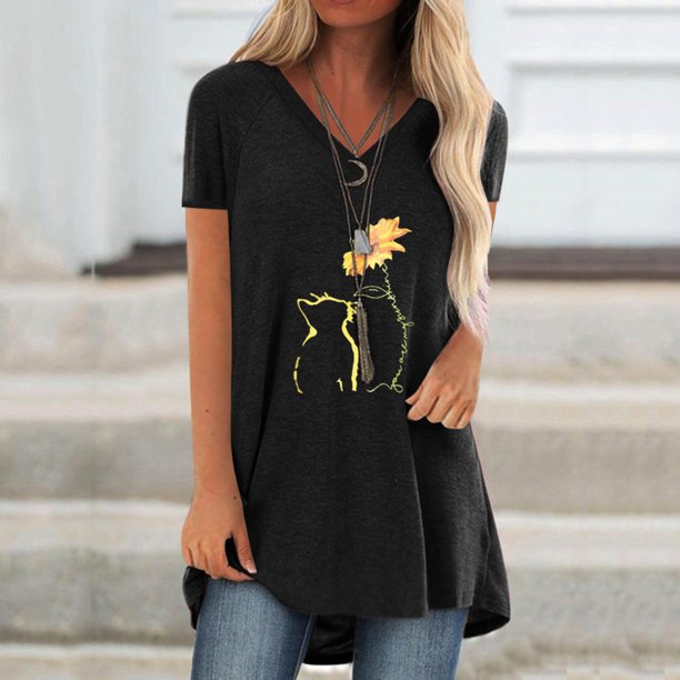 Pntutb Blusa de manga corta con cuello en V y estampado de tallas grandes para mujer Pntutb Pntutb-4242