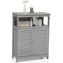 YANG2 Bathroom Floor Cabinet, Wooden Storage Cabinet with Double Shutter Doors & 3-Position Adjustable Shelf, Side Storage Organizer Cabinet, 23.5 x 12 x 31.5 inches (Grey)
