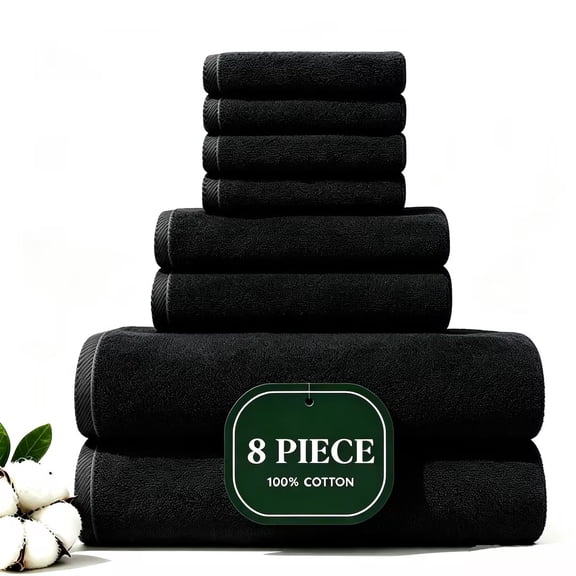 Bath Towels Set of 8 Piece, 100% Cotton, 2 Bath Towels, 2 Hand Towels & 4 Washcloths, Ultra Soft Highly Absorbent Towels for Bathroom, Hotel, Spa, Gym