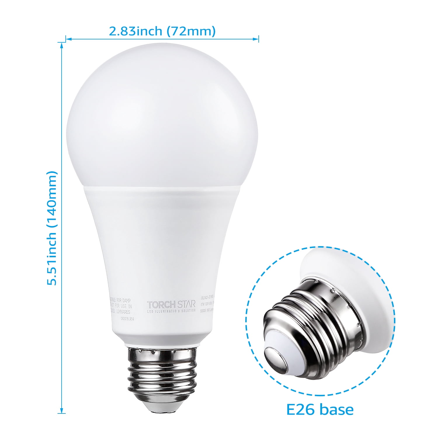 TORCHSTAR A21 Dimmable LED Bulb, CRI 80+, 22W, 5000K Daylight, E26 Medium Base, Pack of 2