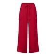 thumbnail image 5 of Wide Leg Cargo Pants Women Casual Elastic High Waisted Lounge Palazzo Pants with Multi Pockets Loose Fit Comfort Baggy Linen Pant Red Pant,Size S-2XL, 5 of 10