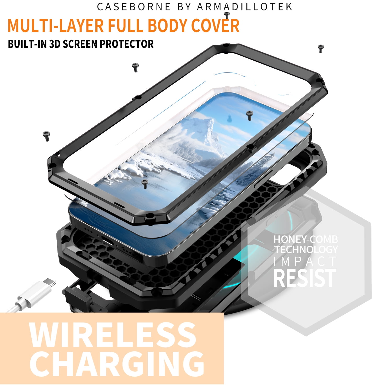 Dteck for iPhone 16E Case with Camera Cover Sliding, Heavy Duty Protection Rugged Screw Full Body Military Grade Metal Rubber with Stand Hard Built in Screen Protector for iPhone 16e 2025,Black