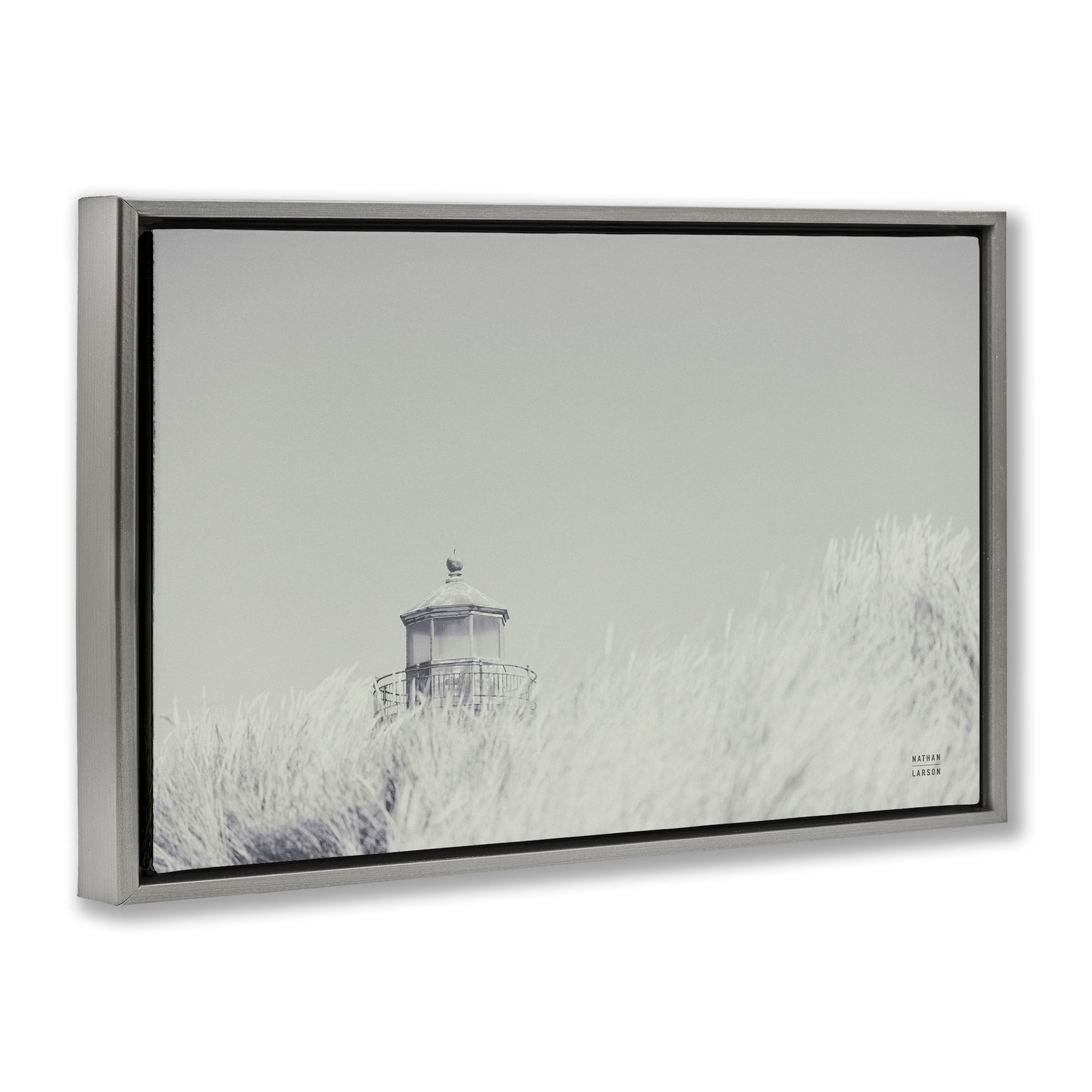 Stupell Industries Grey Lighthouse View Landscape Photography Gray Floater Framed Canvas Art Print Wall Art, 31 x 21