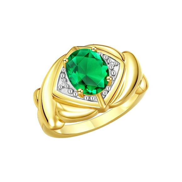 RYLOS Rings for Women 14K Yellow Gold Ring XOXO Hugs & Kisses 9X7MM Gemstone & Diamond Ring May Emerald Jewelry for Women Size 7