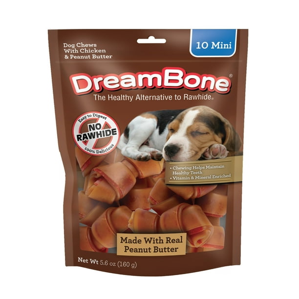 DreamBone Peanut Butter Flavored RawhideFree Dog Chews, Mini, 5.6 Oz