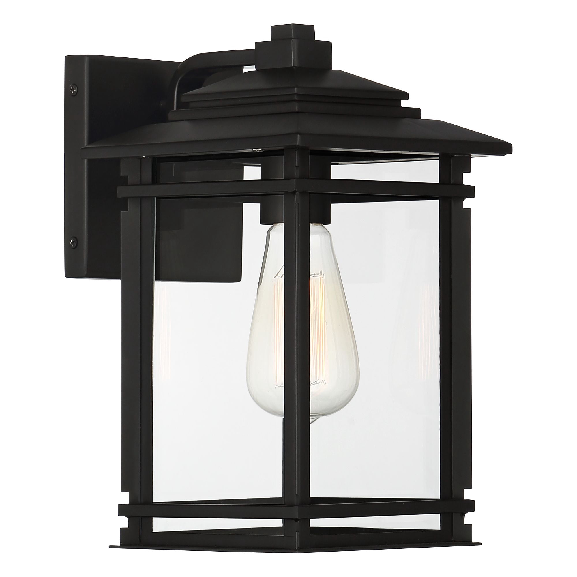 John Timberland North House Mission Outdoor Wall Light Fixtures Set of 2 Matte Black 12" Clear Glass for Post Exterior Barn Deck House Porch