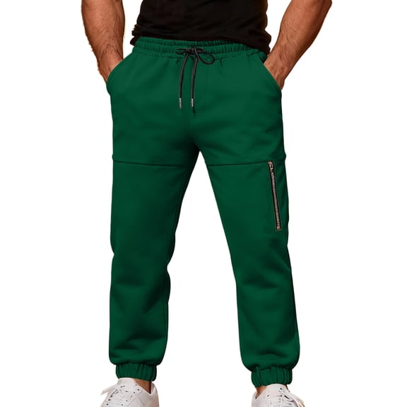 Kukoosong Sweatpants for Men, Men's Solid Color Drawstring Zippered Long Pants, Loose Comfy Trousers