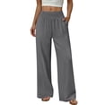 thumbnail image 3 of Wide Leg Pants for Woman Dressy Stretchy High Waisted Trousers with Pockets Casual Lounge Pants Gray M, 3 of 10