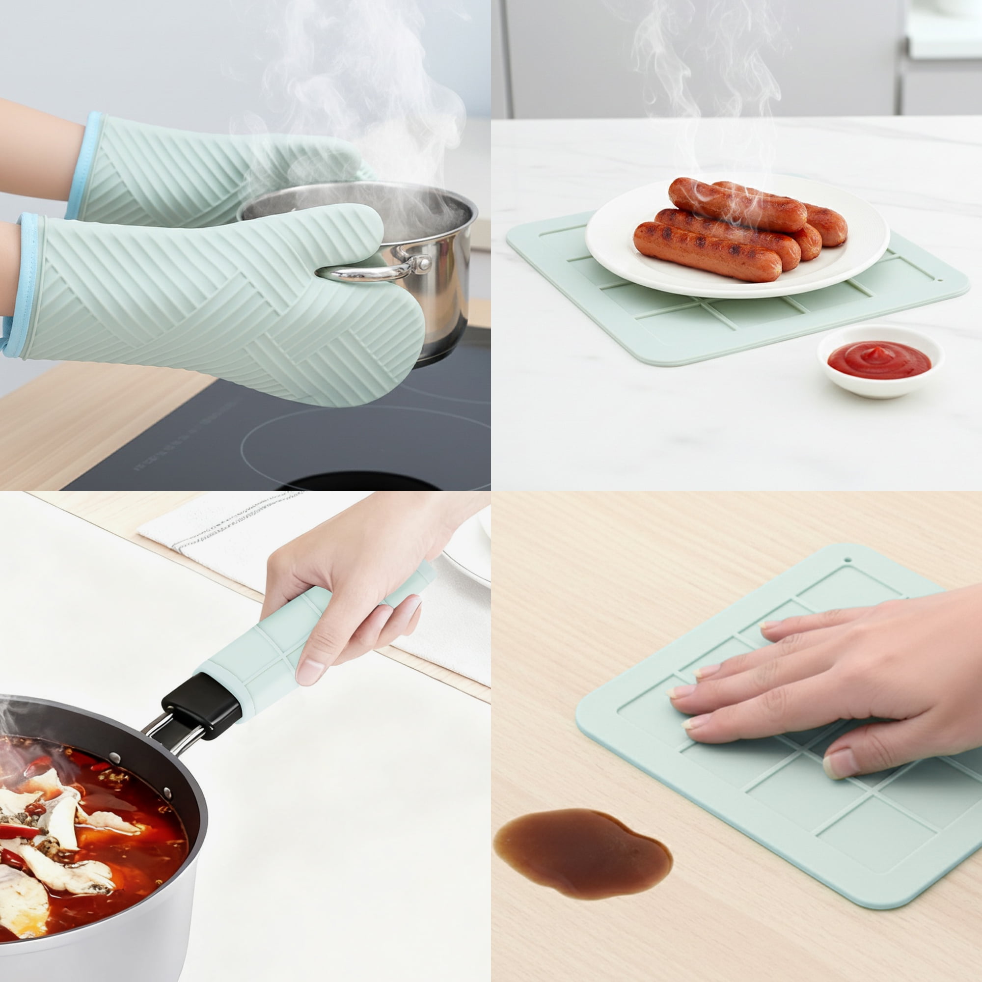 REGALWOVEN Oven Mitts and Pot Holders Sets of 4, Heat Resistant and Non-Slip Turquoise 13x7.5inch