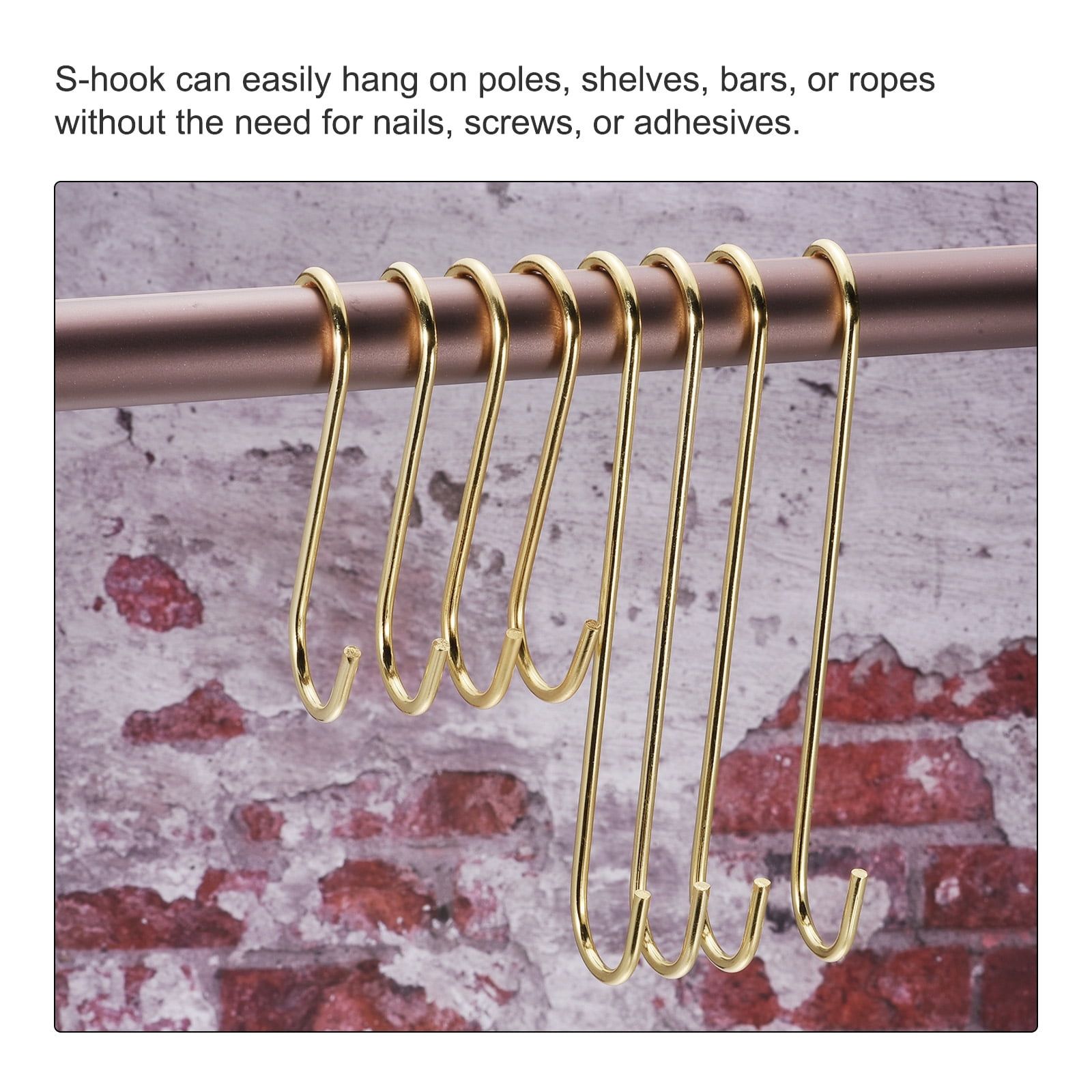Unique Bargains S Hanging Hooks Extra Long Steel Hanger Gold Tone 8inch/200mm