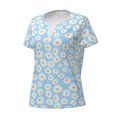 thumbnail image 5 of Fuzoiu Floral Daisy Print Women's V-Neck T-Shirt,Women's Short Sleeve Top, Comfortable for Work, Leisure, and Sports, 5 of 7