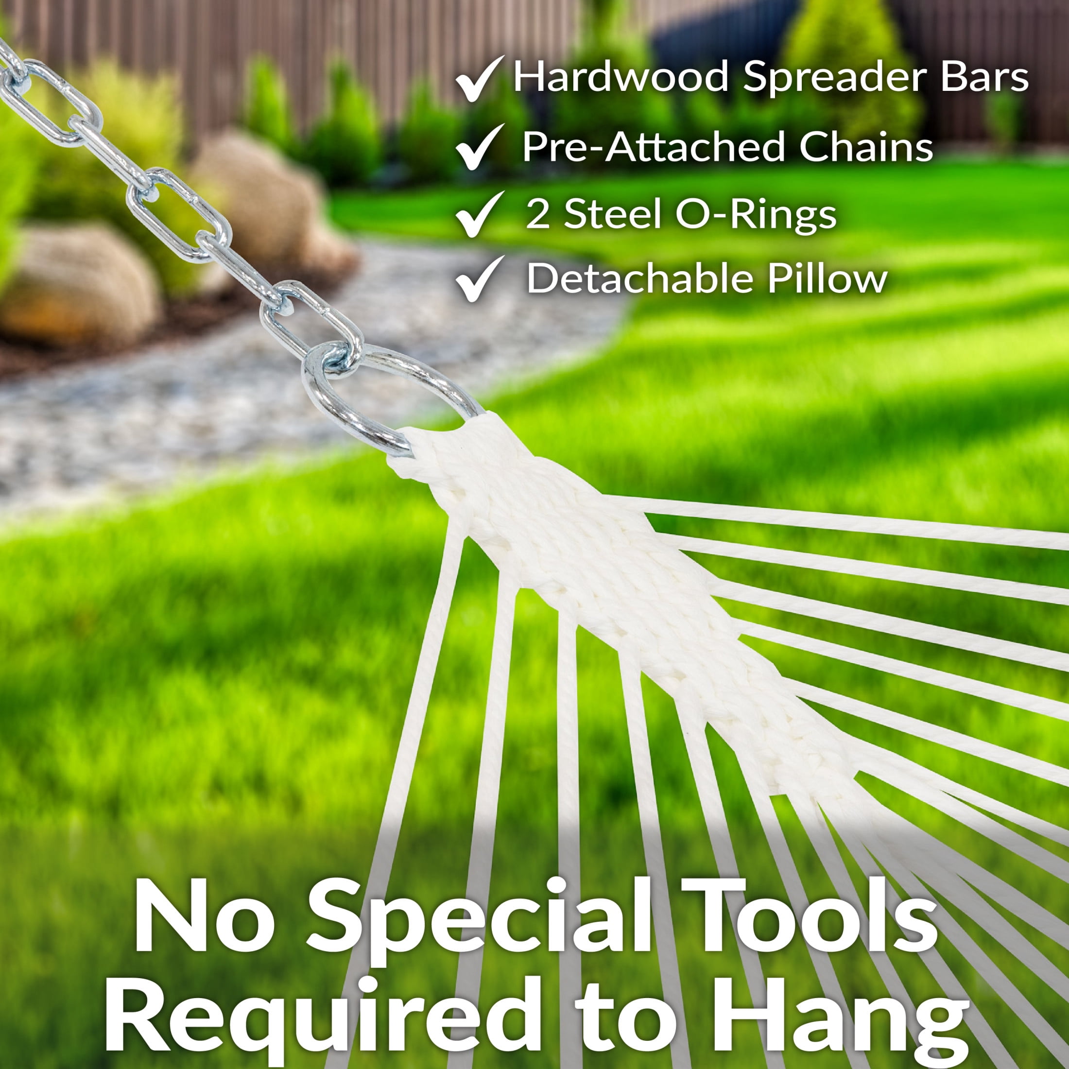 Sunnydaze 2-Person Quilted Polyester Spreader Bar Hammock, 450 lb Capacity - Awning Stripe