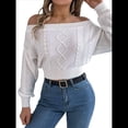thumbnail image 3 of Suéter de Mujer con Hombros Descubiertos, Jersey de Punto con Cable Liso, Top Informal de Larga, Suéteres Cortos XL, 3 of 10