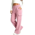 thumbnail image 2 of Girls Fleece Lined Sweatpants Wide Leg Cargo Sweatpants Elastic Waist Multi Pocket Casual Trousers, 2 of 8