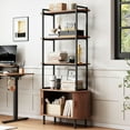 thumbnail image 5 of 71" Tall Bookshelf, 4-Tier Book Shelf with Storage Cabinet, Modern Bookcase with Sliding Door and Adjustable Footpad, Freestanding Storage Organizer Bookshelf for Living Room, Bedroom, Walnut, 5 of 7