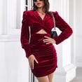 thumbnail image 3 of Vestido de manga larga para mujer, vestido plisado de terciopelo, vestido plisado de terciopelo abullonado, vestido plisado para mujer, artesanía superior, 3 of 6