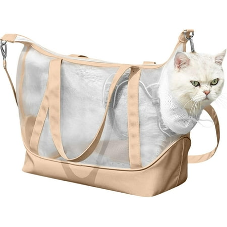 QIUYI Breathable Mesh Cat Carrier Bag Panoramic Large-Space Pet Handbag Allow to Expose Head and Tail Detachable Sling Carrier Portable Pet Backpack for Outdoors Travel Up to 11lbs Mint Green