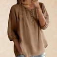 thumbnail image 4 of Turilly Womens V-Neck Floral Embroidered Linen Blouses Fashion Ladies 3/4 Sleeve Lightweight Casual T-Shirts, 4 of 5