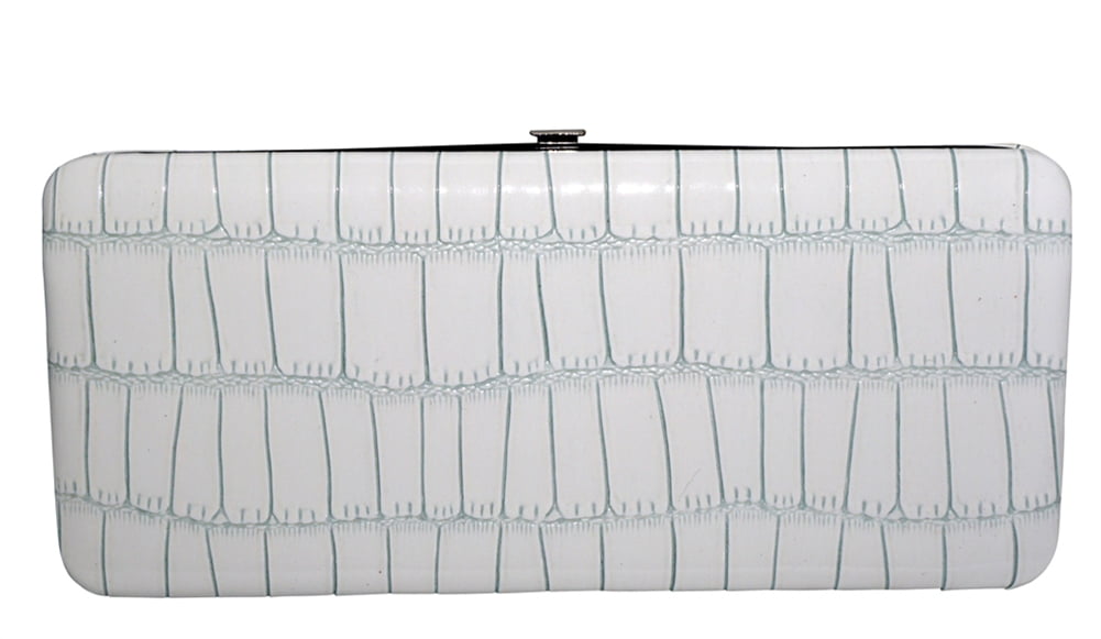 Chicastic Faux Snakeskin Leather Flat Hard Case Clutch Wallet White Long