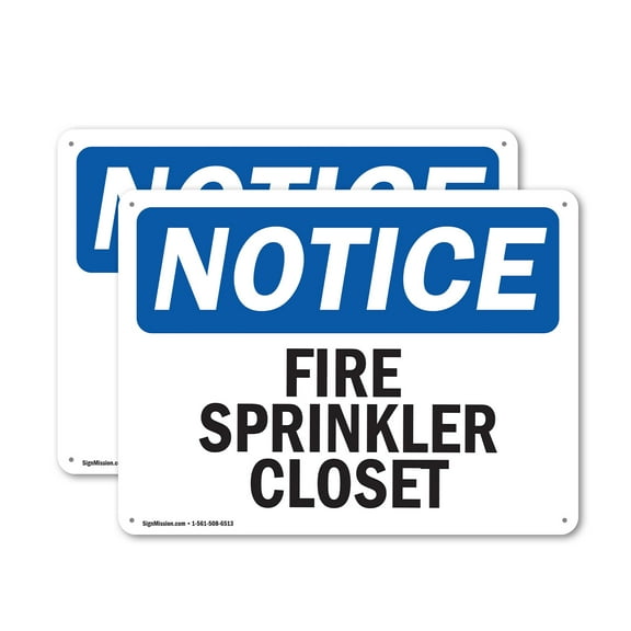 (2 Pack) Fire Sprinkler Closet OSHA Notice Sign 14 Inch X 10 Inch Indoor / Outdoor Rust-Free Aluminum Metal Signs for Workplace, Workshop, and Construction Site, Made in the USA