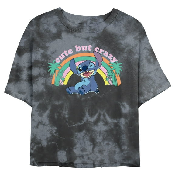 Junior's Lilo & Stitch Cute But Crazy Graphic Crop T-Shirt Black/Charcoal Large
