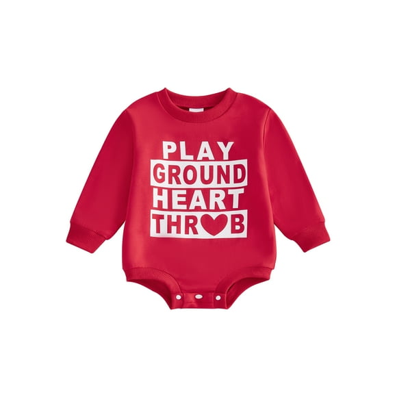Sylvamorning Newborn Valentine's Day Romper Letter Heart Print Bodysuits Long Sleeve Crew Neck Bubble Jumpsuit Infant Clothing