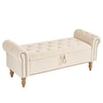 thumbnail image 2 of Modern Upholstered Storage Bench Storage Ottoman Bench with Arm and Nailhead Trim Bedroom Bench, Linen Beige, 2 of 9