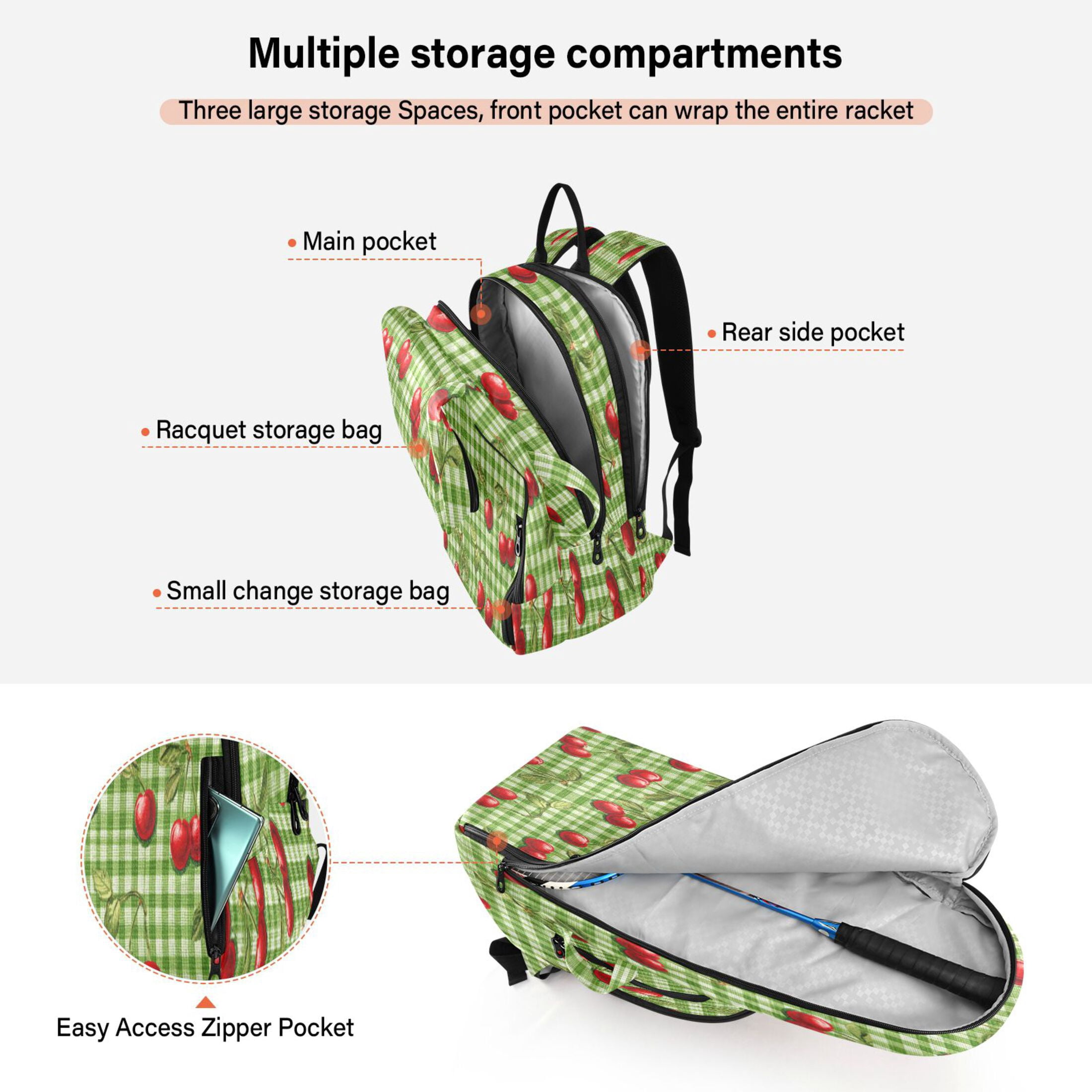 2 Racquet Holder Tennis Backpack Tennis Racket Covers Gym Bags Inspiration Cherry Painting