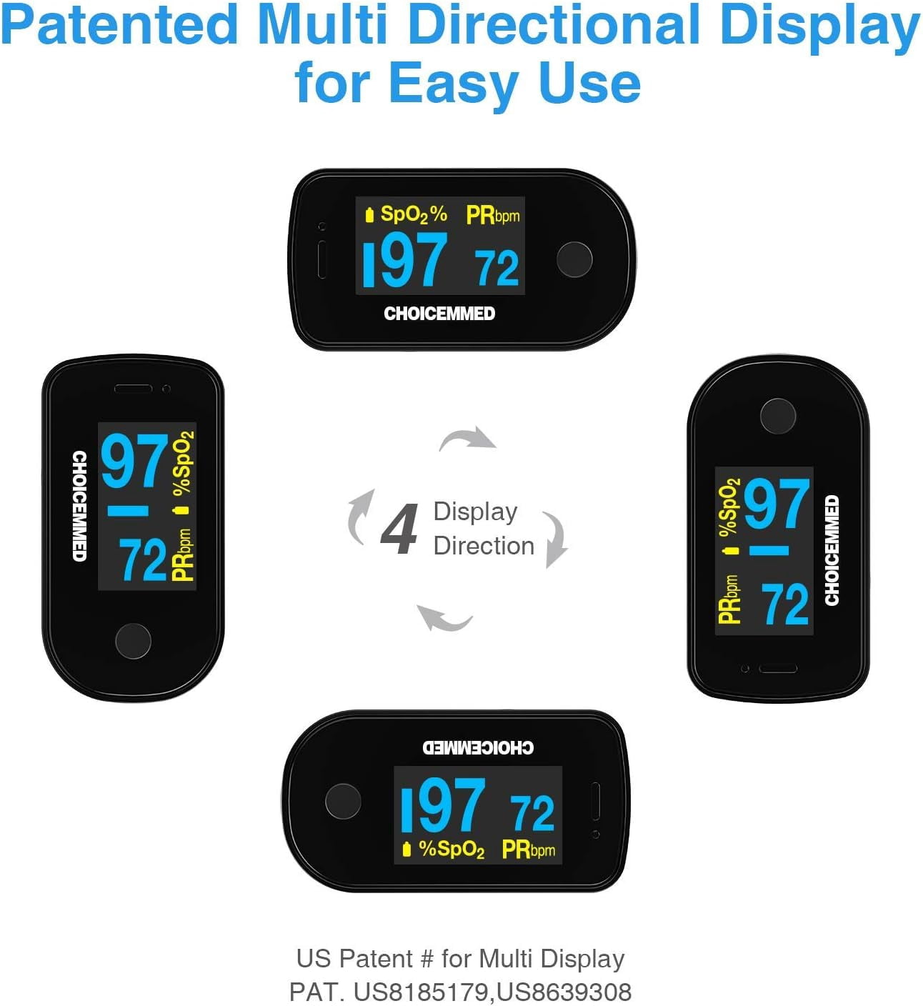 CHOICEMMED Black Dual Color OLED Finger Pulse Oximeter - Blood Oxygen Saturation Monitor with Color OLED Screen Display and Included Batteries - O2 Saturation Monitor