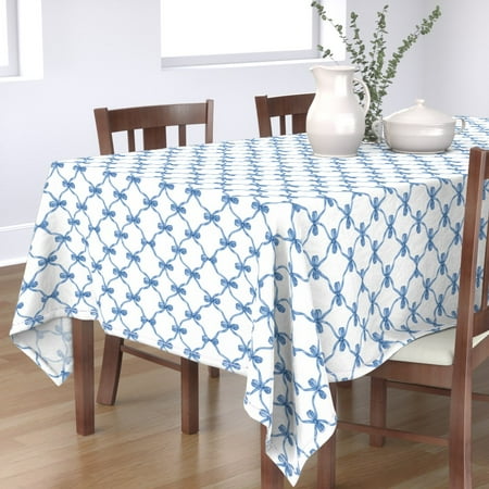 

Cotton Sateen Tablecloth 70 x 144 - Blue Bow Trellis Rococo Victorian Vintage Style Feminine Print Custom Table Linens by Spoonflower