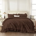 thumbnail image 3 of ANGENIA Queen Comforter Sets Brown, 3 Pieces Farmhouse Elegant Ruffle Bedding Sets, All Season Soft Lightweight Shabby Chic Bed Set(90"x90" Comforter & 2 Pillowcases), 3 of 7