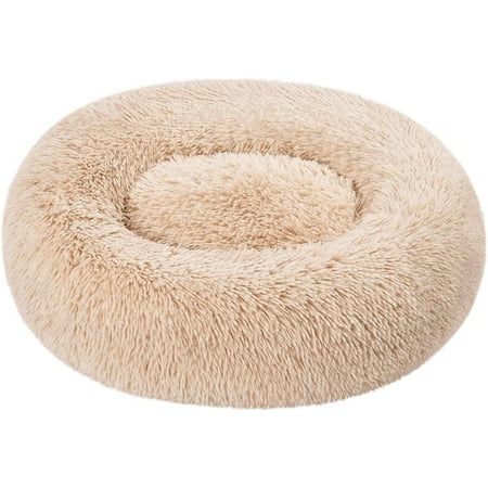 Donut Pet Bolster Faux Fur Bed for Dog, Beige, 23" x 23"