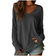 thumbnail image 2 of XUNKUSGA Shirts for Women Classic Soild Color Tops for Women Casual V Neck Womens Long Sleeve T Shirts Lightweight Soft Cotton Loose Ladies Tops and Blouses S-2XL Gray, 2 of 4