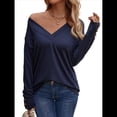 thumbnail image 2 of Camisa de Larga para Mujer, Atuendos de Otoño, Ropa Informal Elegante, Blusa Tipo Túnica con Cuello en V y Botones. Azul Marino XL, 2 of 8