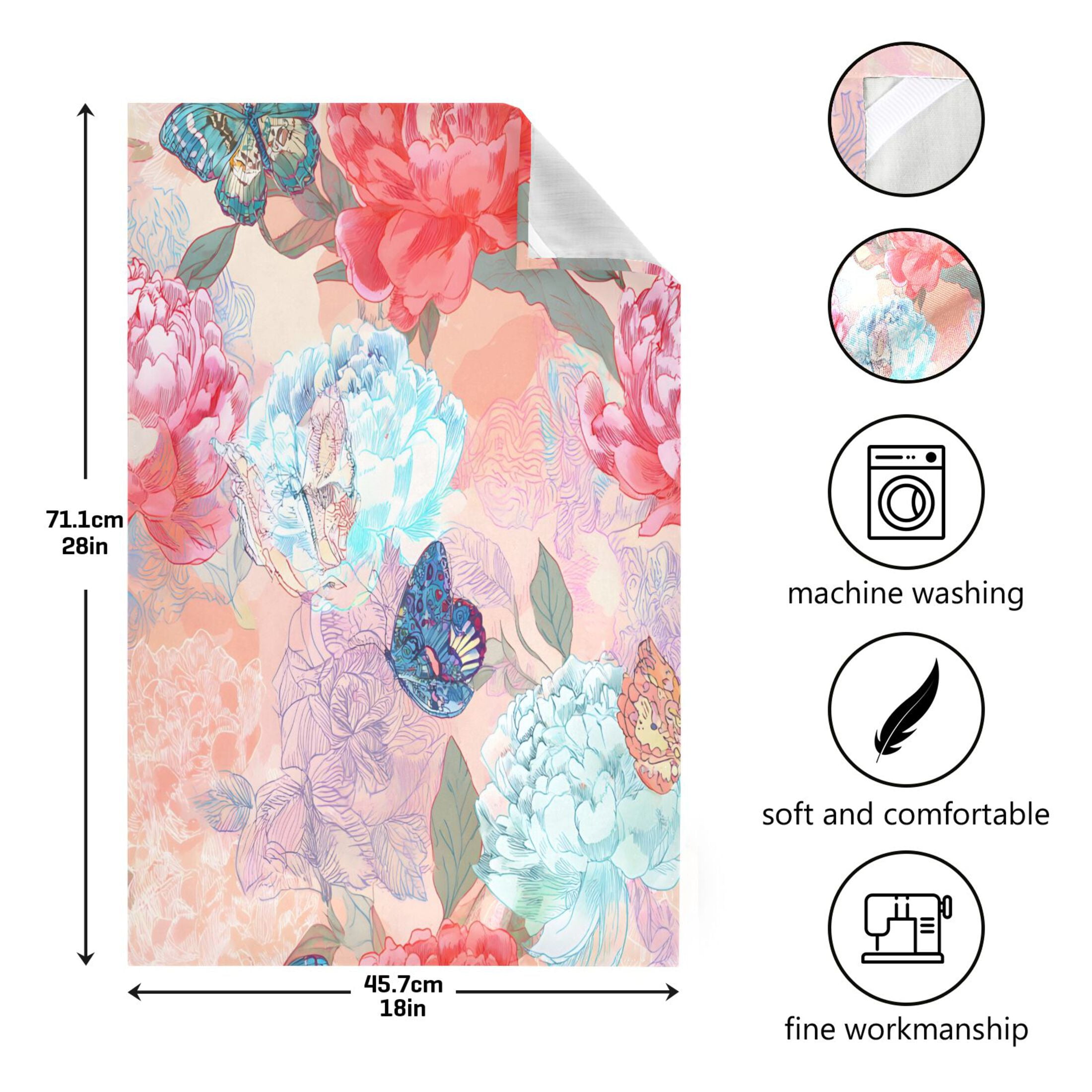 Dreamy Floral Butterflies Kitchen Towels Dishcloth Decorative Waffle Towels Multi Use Tea Towel Dish Cloths 28x18in