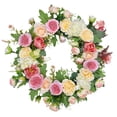 thumbnail image 2 of Front Door Wreath, Spring Wreath, Artificial Green Leaves and Flowers for Indoor Outdoor Party Home Garden Wall Decor, Multicolor Plastic 15.75 Inch Durable Lightweight, 2 of 7