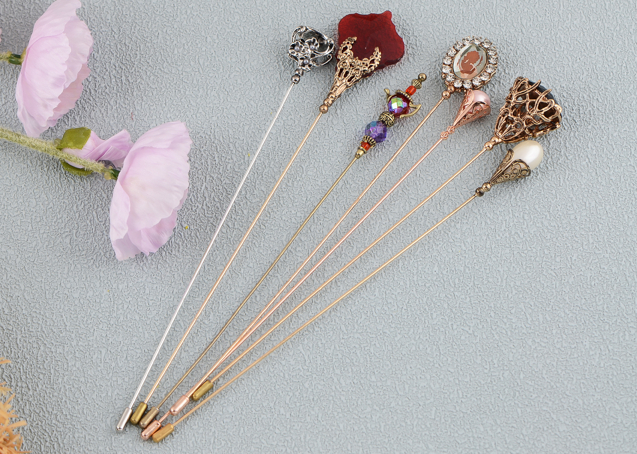 7Pcs Hat Pin Classic Vintage Long Needle Safety Pins Brooches Suit Tie Hat Scarf Set Jewelry Accessories