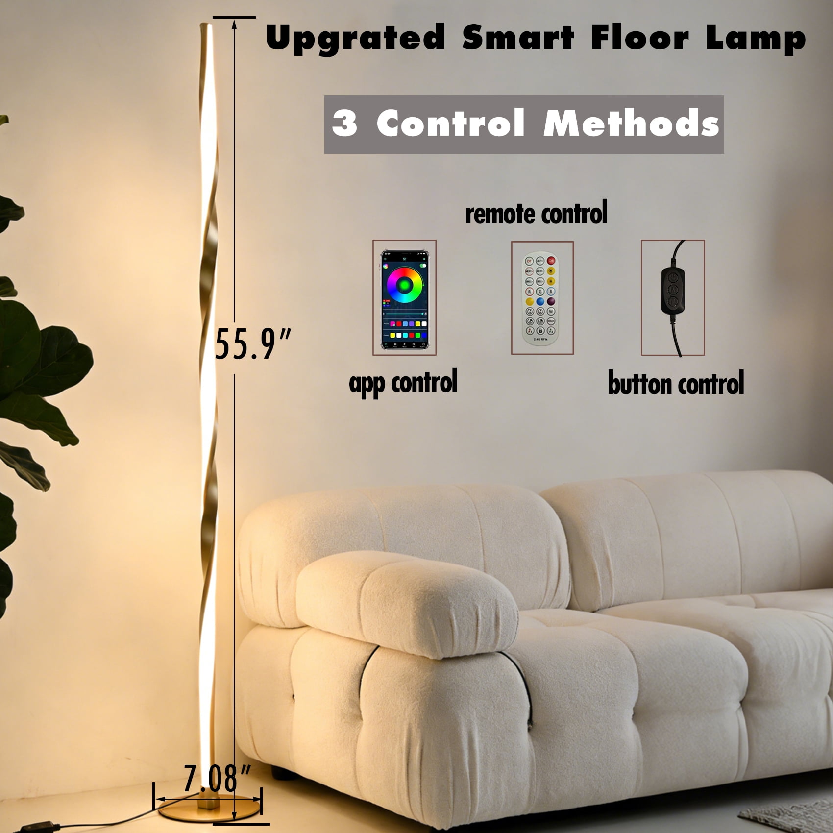 Smart RGBWIC Floor Lamp Modern Gold Floor Lamp with Music Sync and 16 Million DIY Colors